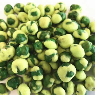 Popularne hurtowe wegańskie żółte przekąski o smaku wasabi smażone w panierce z zielonym groszkiem